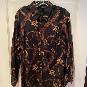 Ralph Lauren Long Sleeve Equestrian Print Blouse
